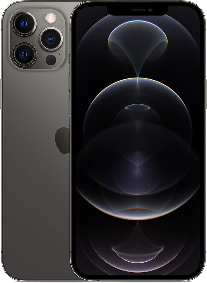 Black smartphone showing front and back on a white background