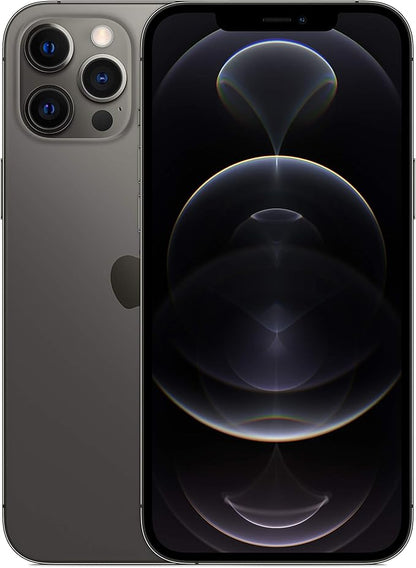 Black smartphone showing front and back on a white background